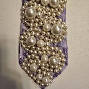 Upcycled Pearl Embellished Tie – Handmade Maximalist Statement Piece